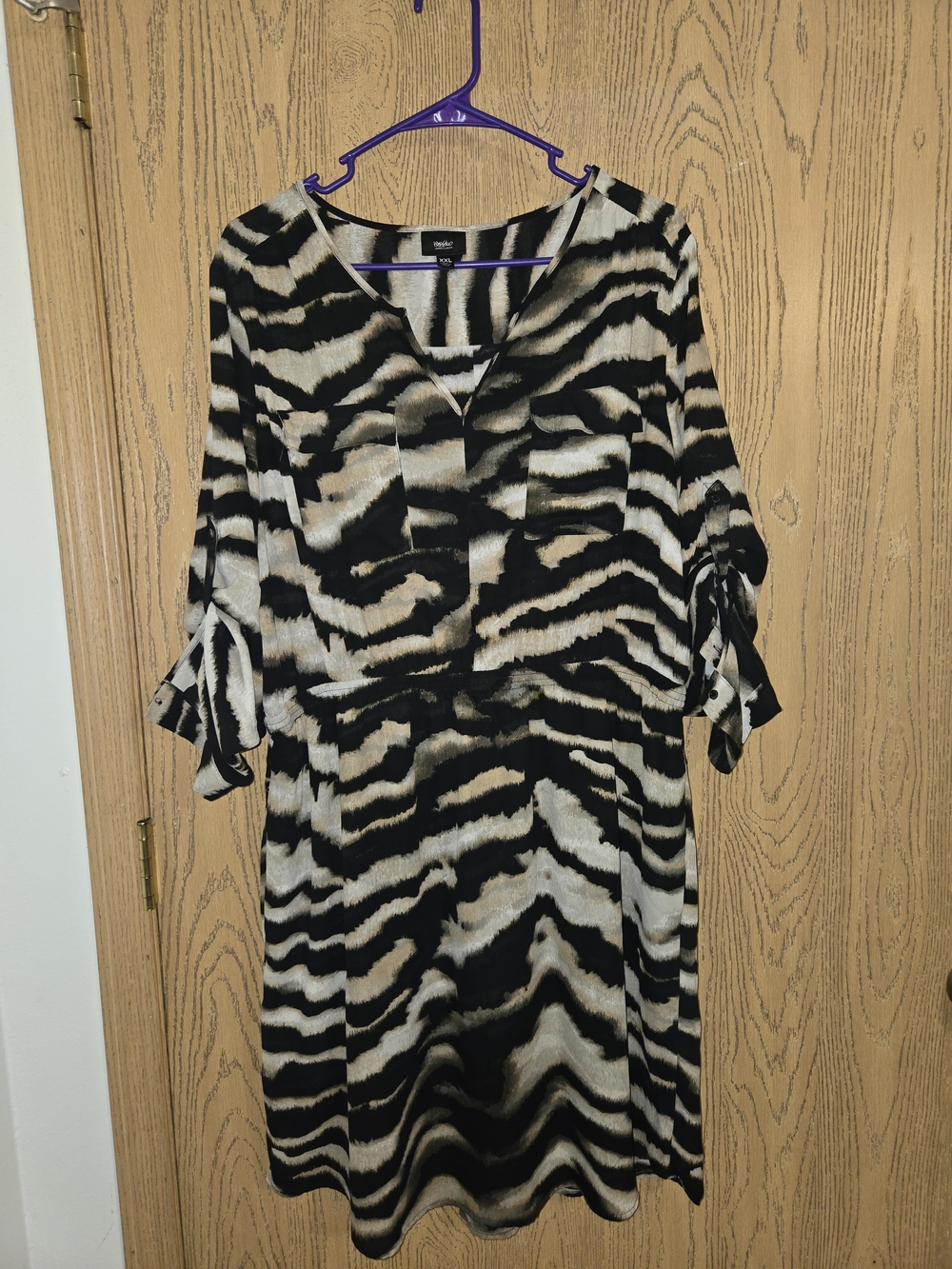 Massimo Zebra-Print Midi Dress in Black and Cream